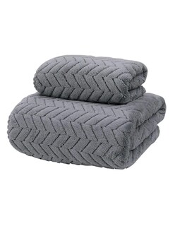 Foto 4 | 2pcs Tuallas Y Toalla Baño Completo Grande Lana Coral Suave Gris + Termo Gratis Güish