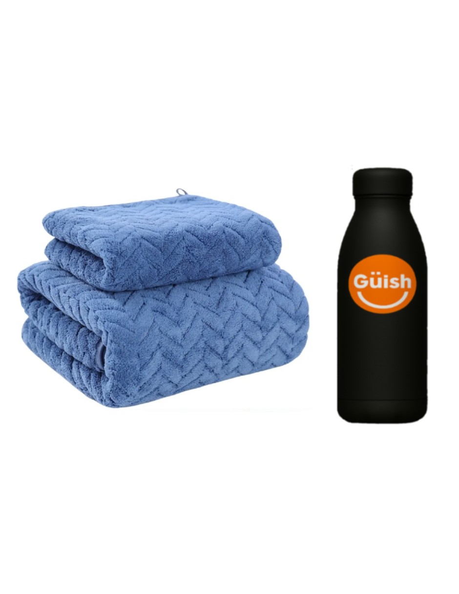 2pcs Tuallas Y Toalla Baño Completo Grande Lana Coral Suave Azul  + Termo Gratis Güish