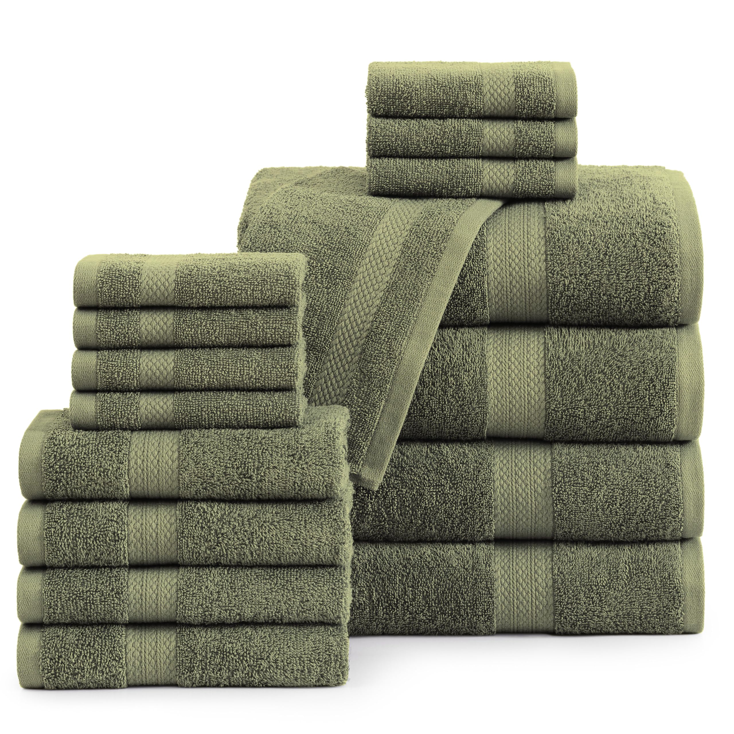 Juego De Toallas De Baño Lane Linen  100% Algodón  600 G/m²  16 Piezas  Color Oliva - Venta Internacional.
