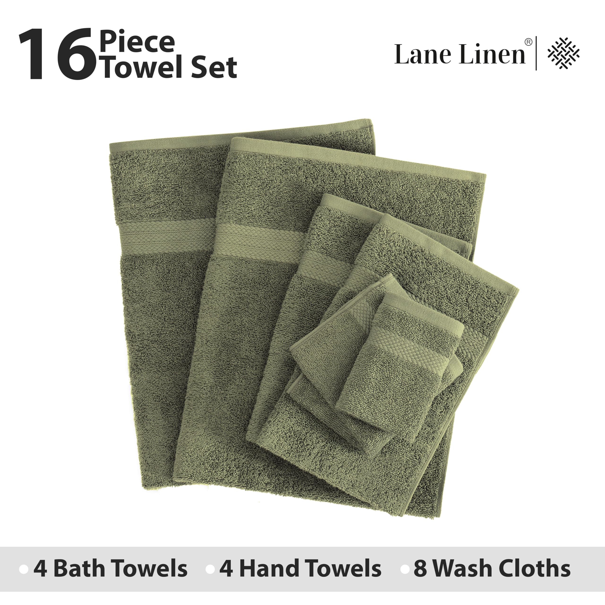 Foto 5 pulgar | Juego De Toallas De Baño Lane Linen  100% Algodón  600 G/m²  16 Piezas  Color Oliva - Venta Internacional.