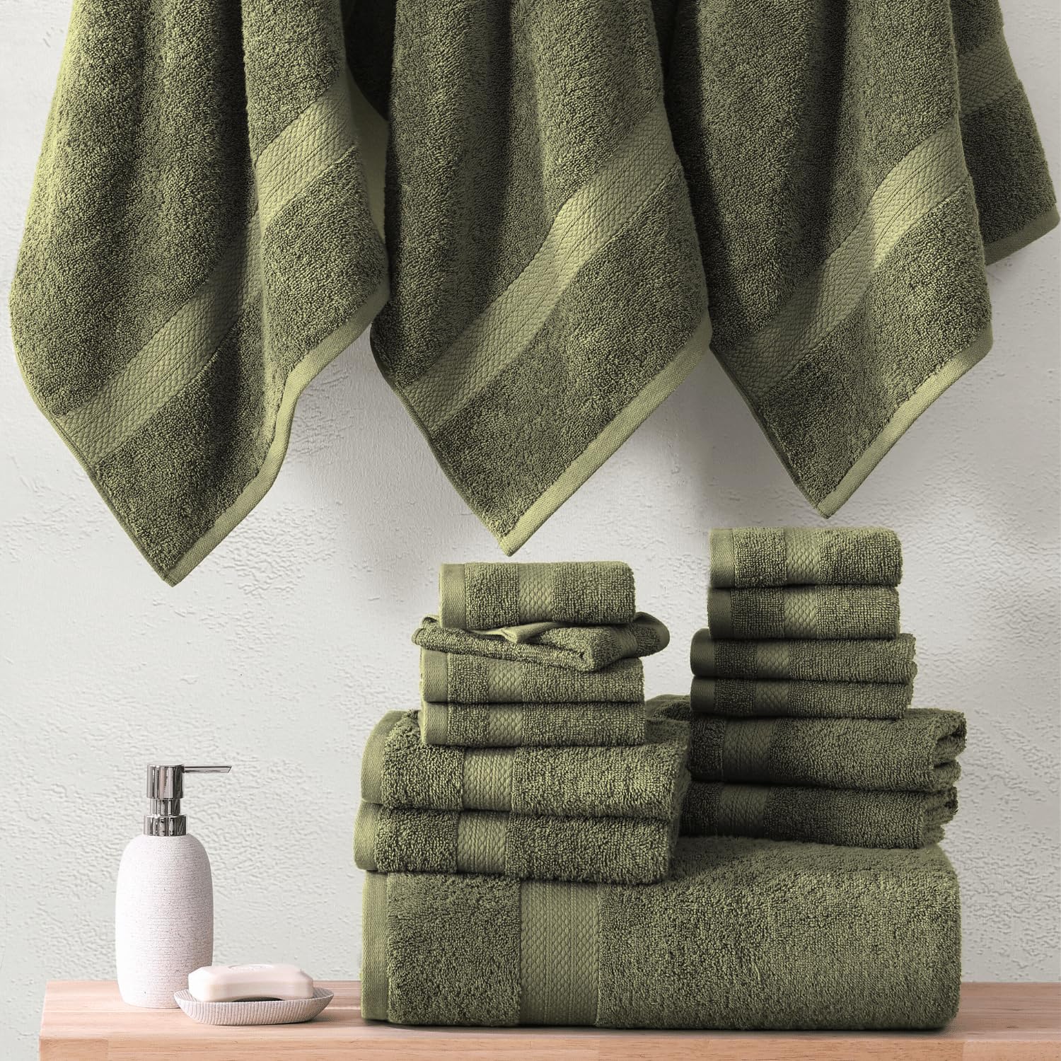 Foto 6 pulgar | Juego De Toallas De Baño Lane Linen  100% Algodón  600 G/m²  16 Piezas  Color Oliva - Venta Internacional.