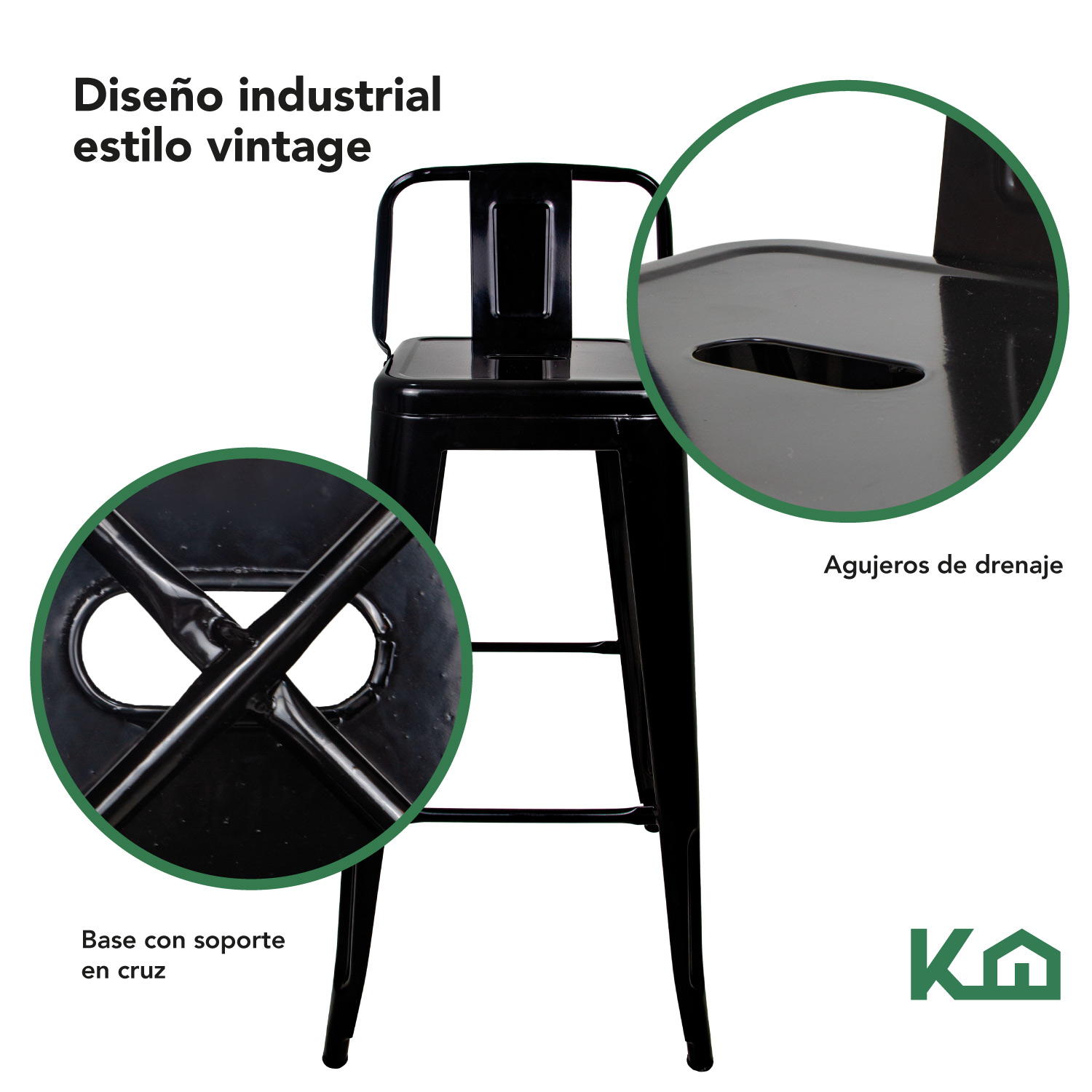 Foto 4 pulgar | Bancos Altos Tolix KingsHouse COMBO-KH-85 color Negro 4 Piezas