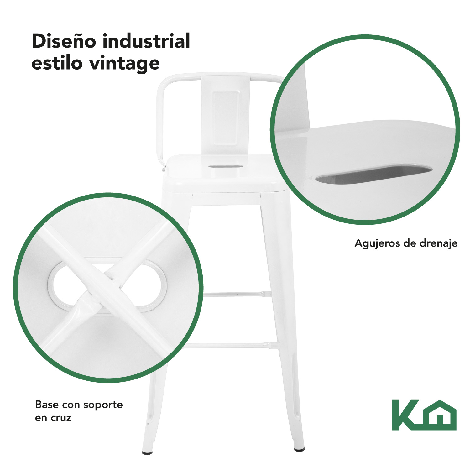 Foto 3 | Bancos Altos Tolix Kingshouse COMBO-KH-84 color Blanco 4 Piezas