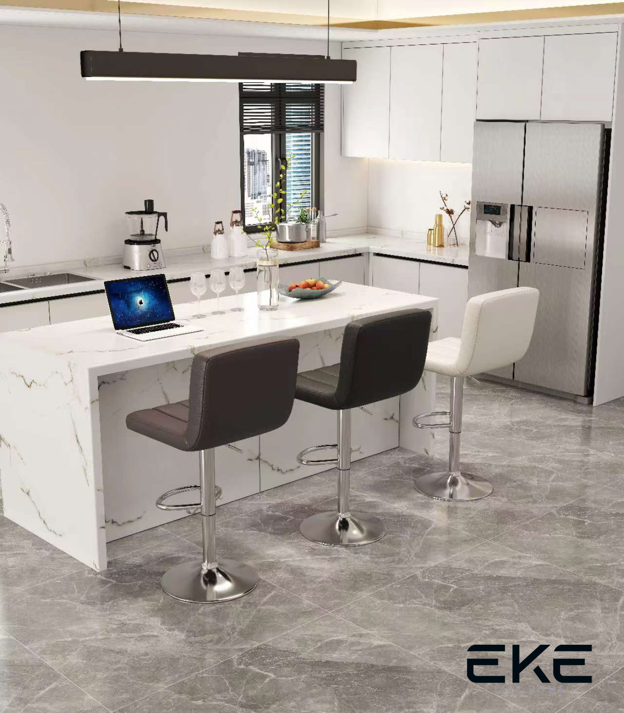 Foto 5 | Banco con Respaldo Alto EKE Life Home Giratorio Gris