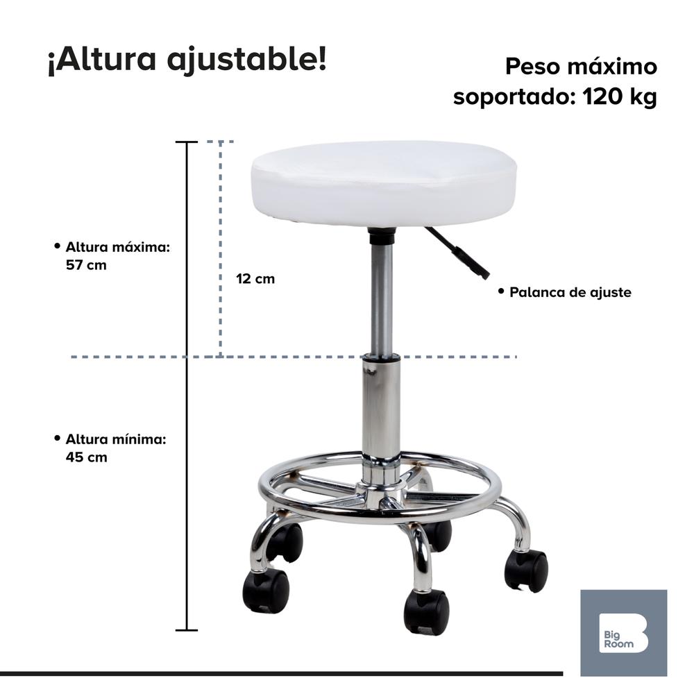 Foto 4 | Banco Taburete Giratorio Neumatico Con Ruedas Reposapies Spa