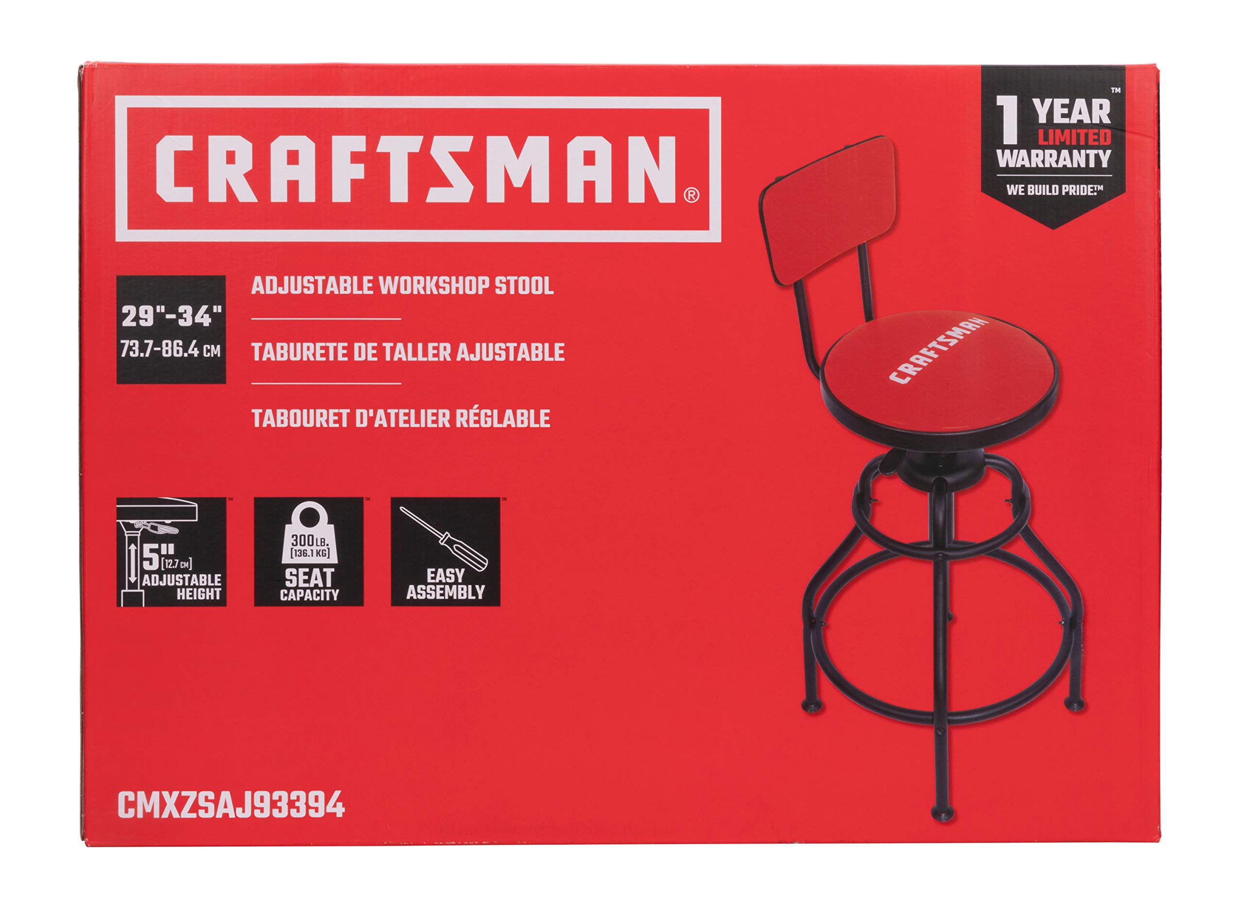 Foto 8 pulgar | Taburete Work Shop Craftsman, Altura Ajustable De 29 A 34 Pulgadas - Venta Internacional.