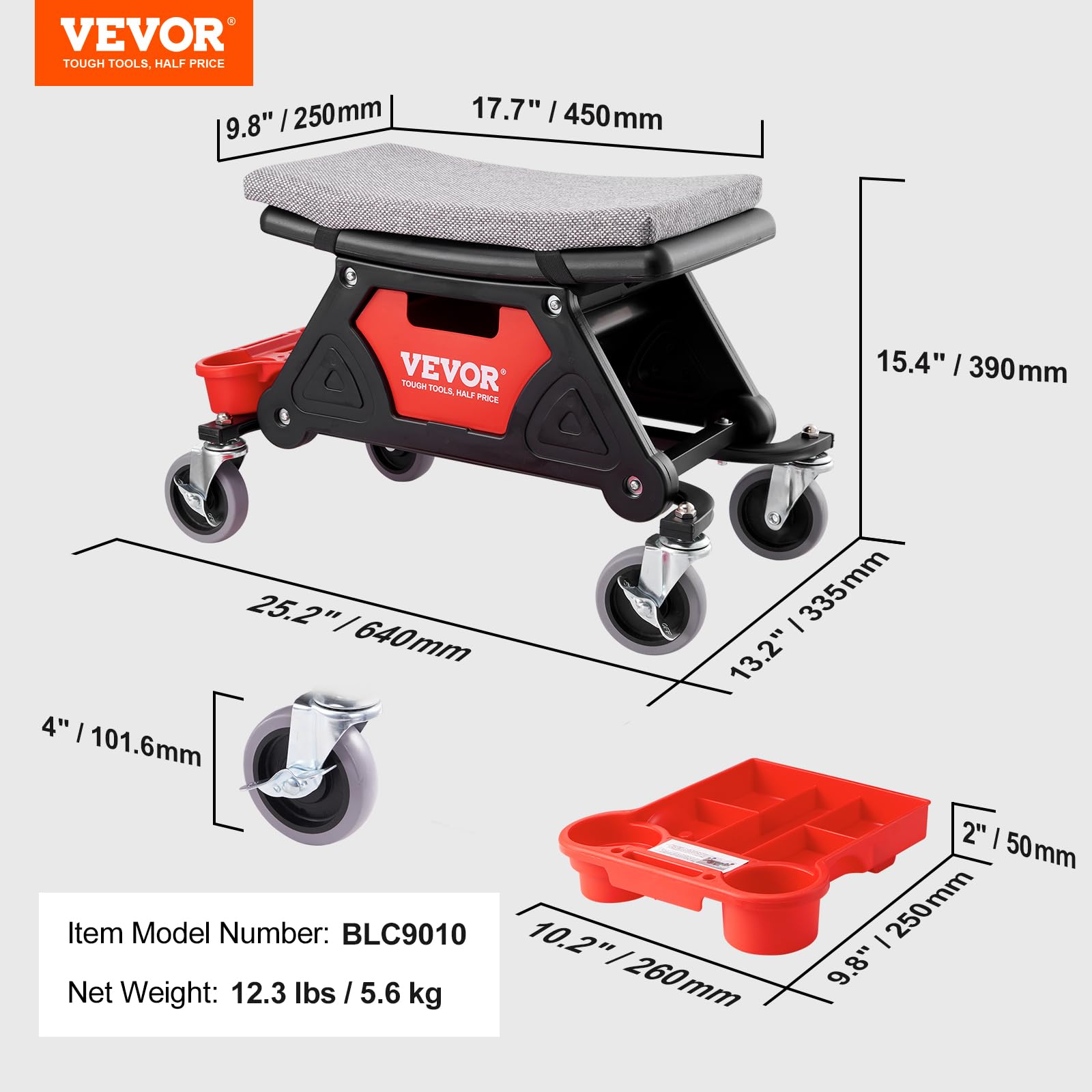 Foto 7 | Taburete Mecánico Vevor De 300 Kg De Capacidad Con Bandejas Para Herramientas Y Cajón - Venta Internacional.