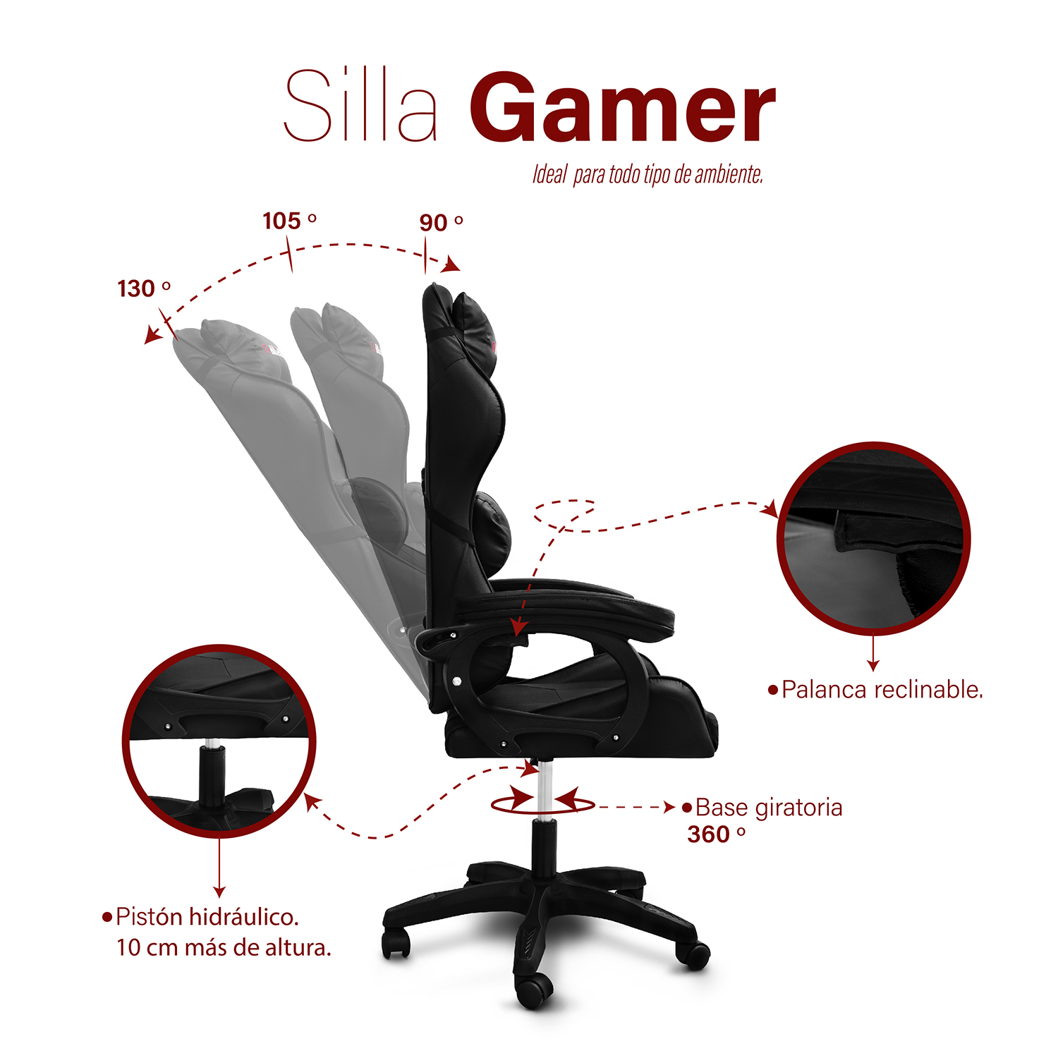 Foto 4 pulgar | Silla Gamer Color Negro Andromeda Inc Con Altura Ajustable