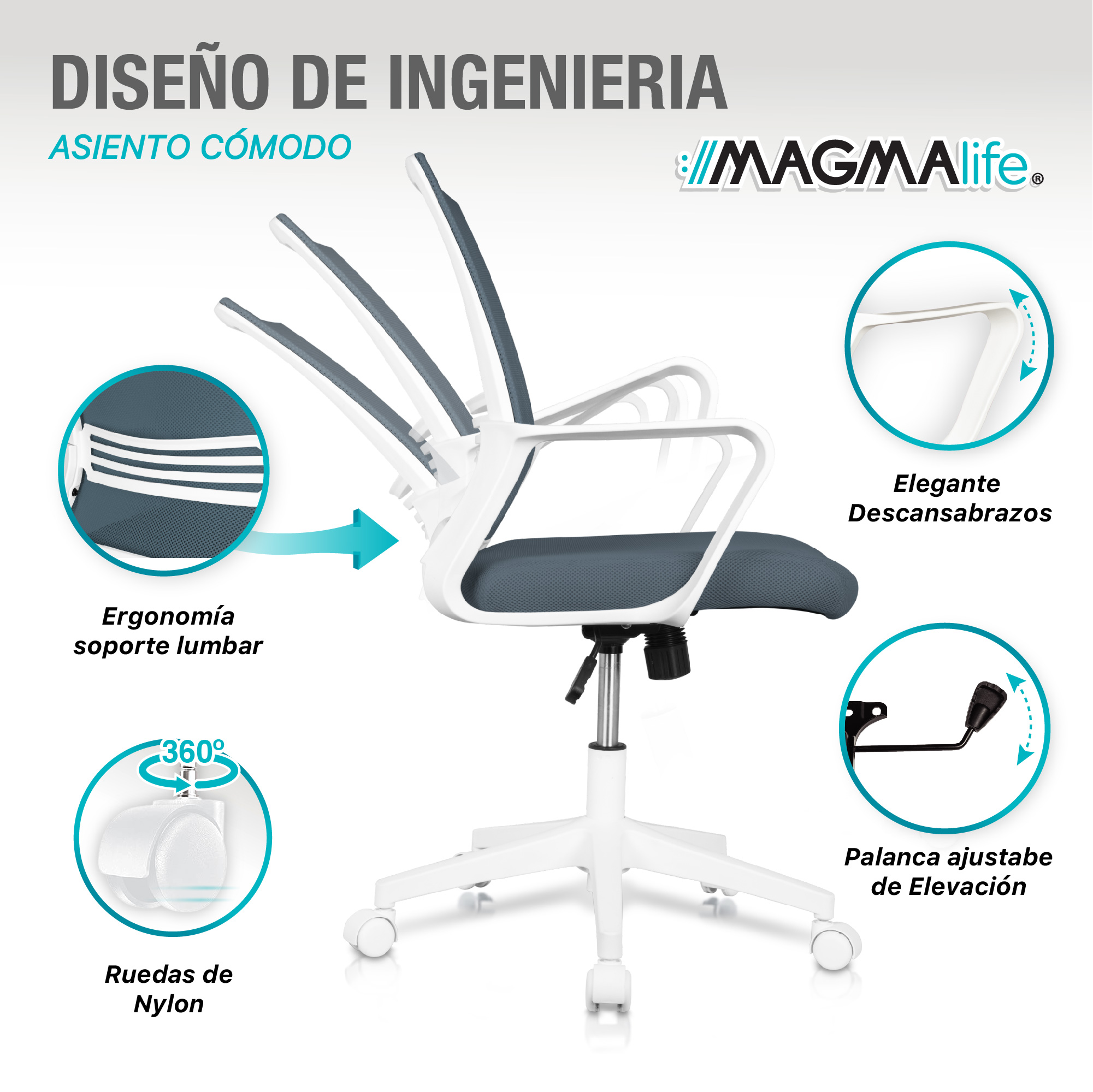 Foto 3 pulgar | Silla Oficina Ergonómica Giratoria De Escritorio Moderna Azul