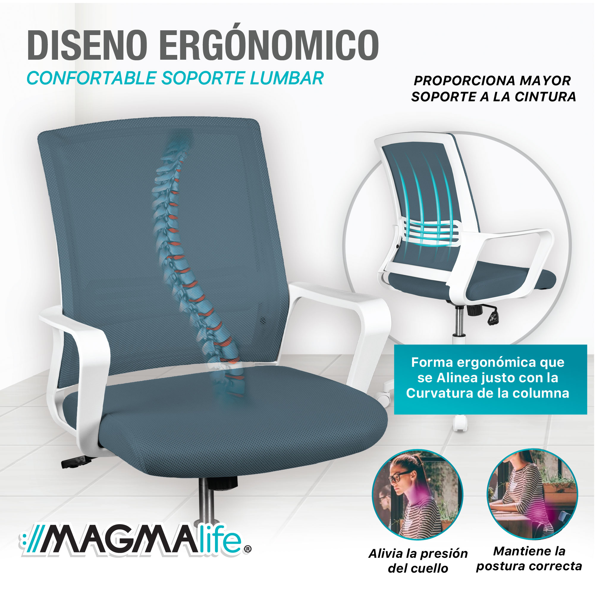 Foto 4 pulgar | Silla Oficina Ergonómica Giratoria De Escritorio Moderna Azul