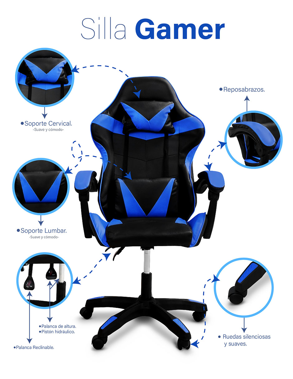 Foto 4 pulgar | Silla Gamer Color Negro Con Azul Andromeda Inc Con Altura Ajustable