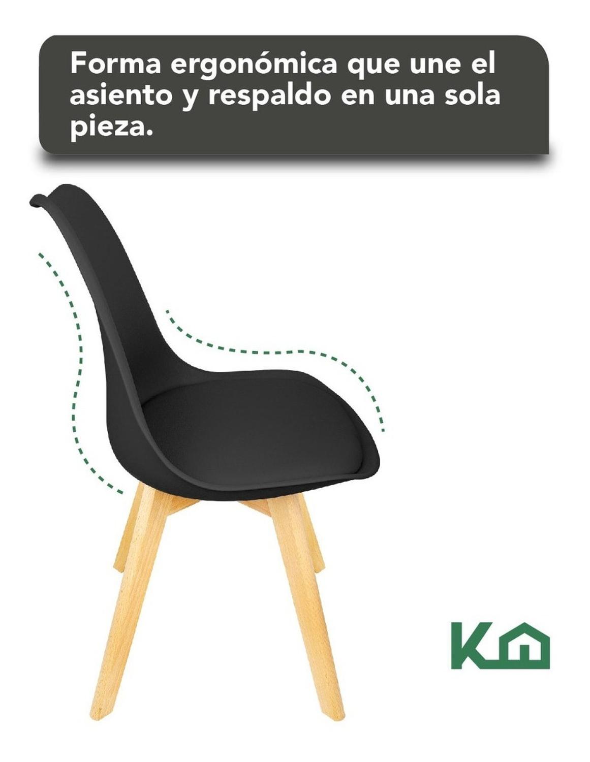 Foto 7 pulgar | Silla Tipo Eames Tulip Madera Asiento Acolchonado Vinipiel KingsHouse color Negro