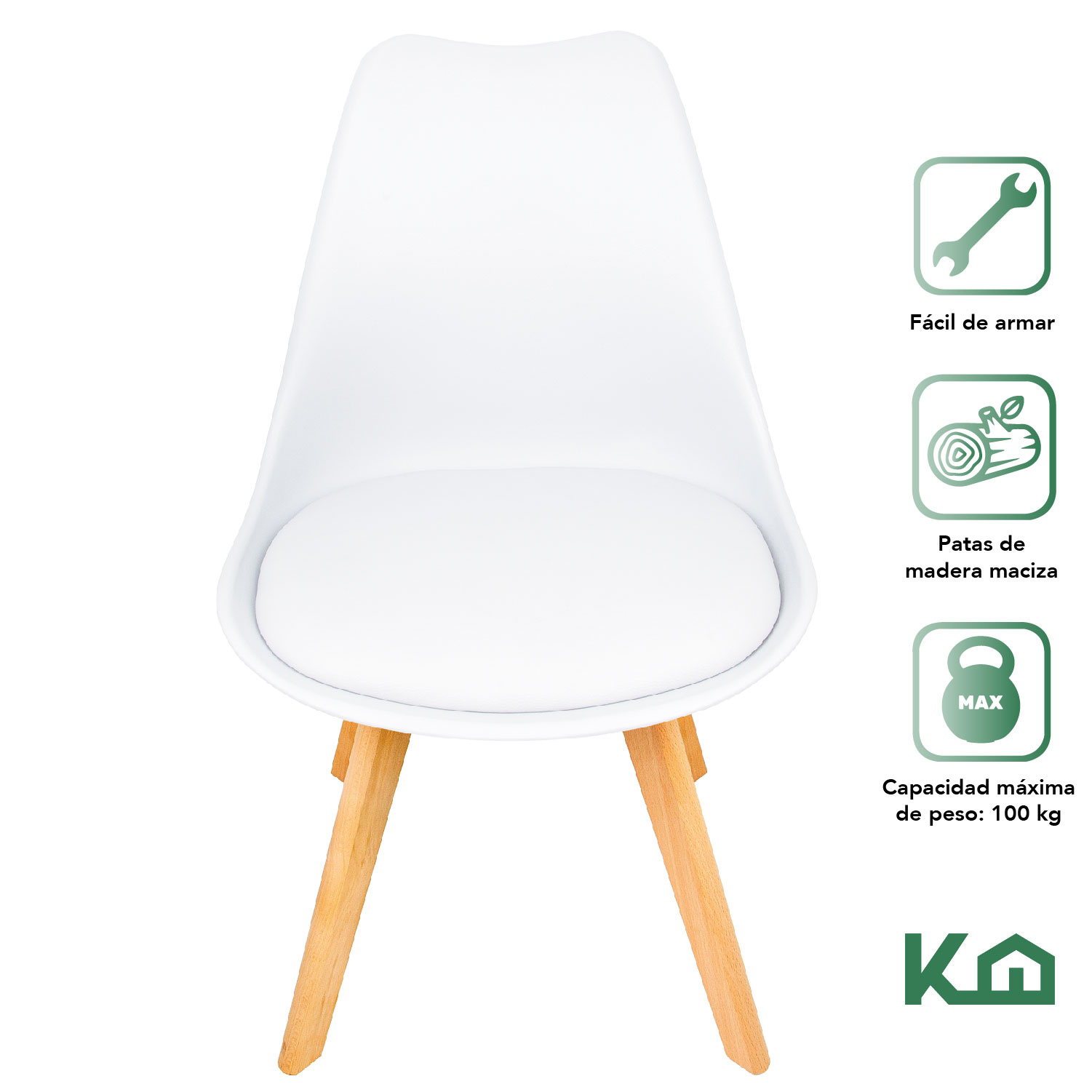 Foto 2 | Silla Tipo Eames Tulip Madera Asiento Acolchonado Vinipiel KingsHouse color Blanco