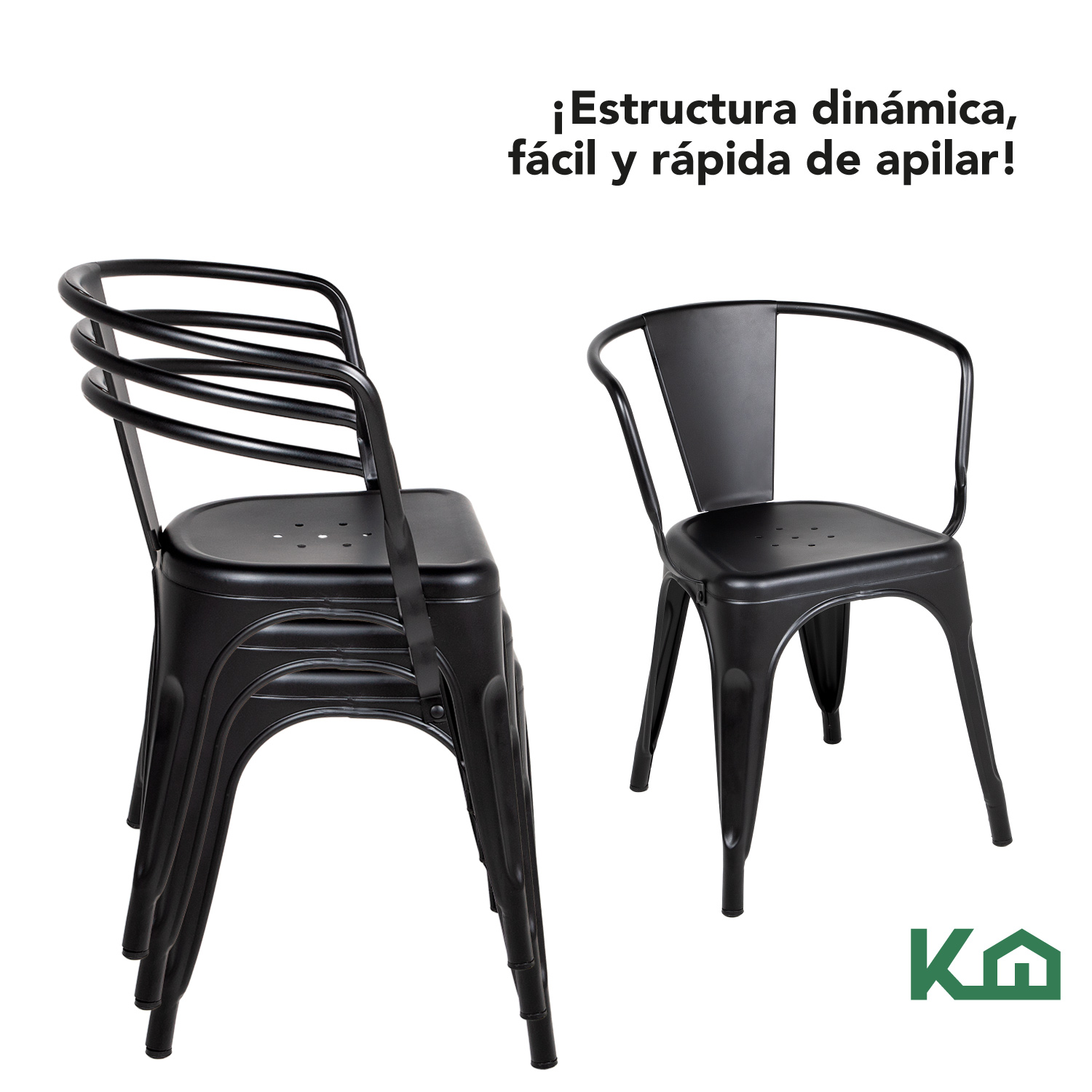 Foto 5 pulgar | Silla Tolix KingsHouse 300632 color Negro con Descansabrazos