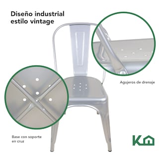 Foto 3 | Sillas Tolix KingsHouse COMBO-KH-41 color Plata 4 Piezas