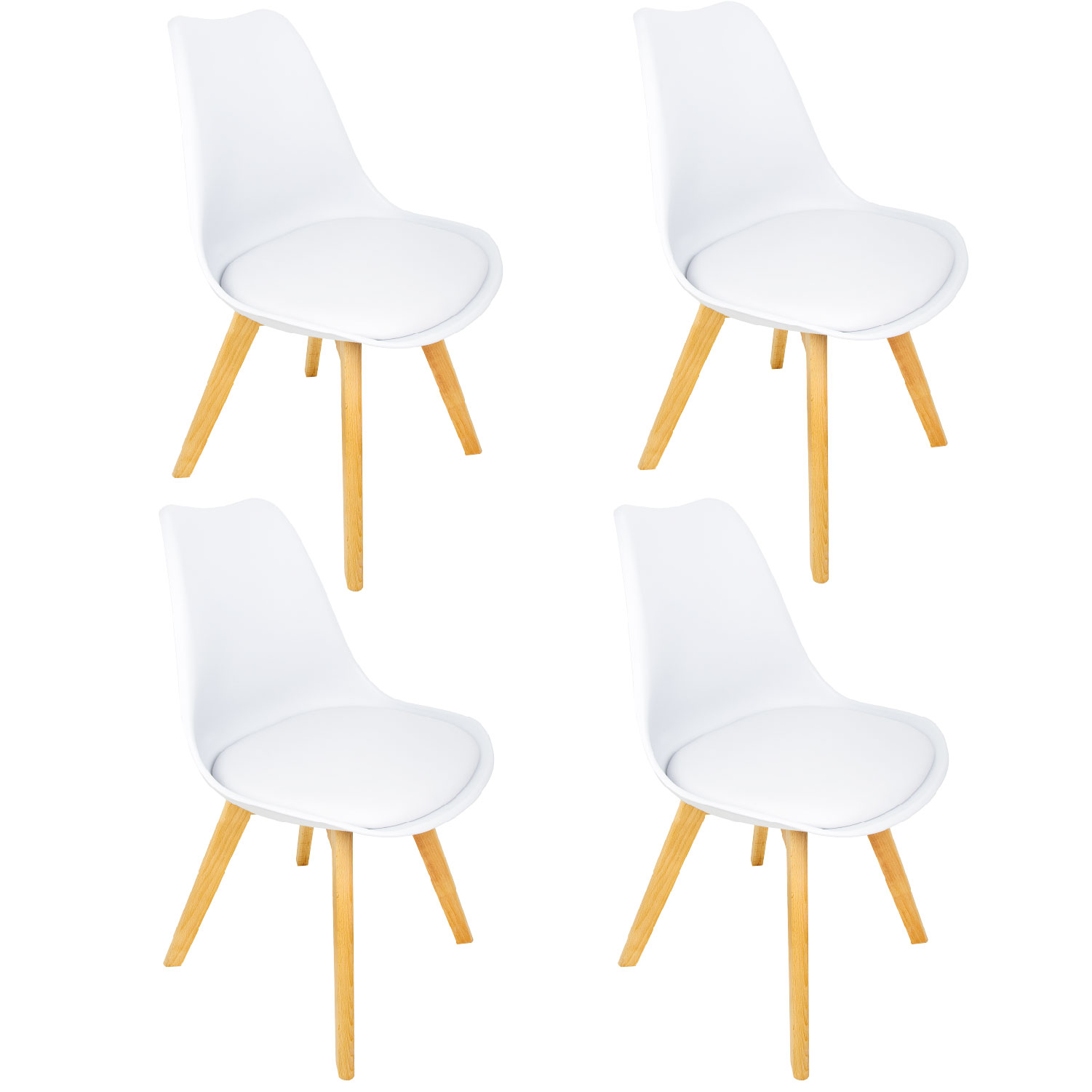 Silla Tipo Eames KingsHouse COMBO-KH-13 color Blanco Patas de Madera Asiento Acolchonado Set 4 PZAS