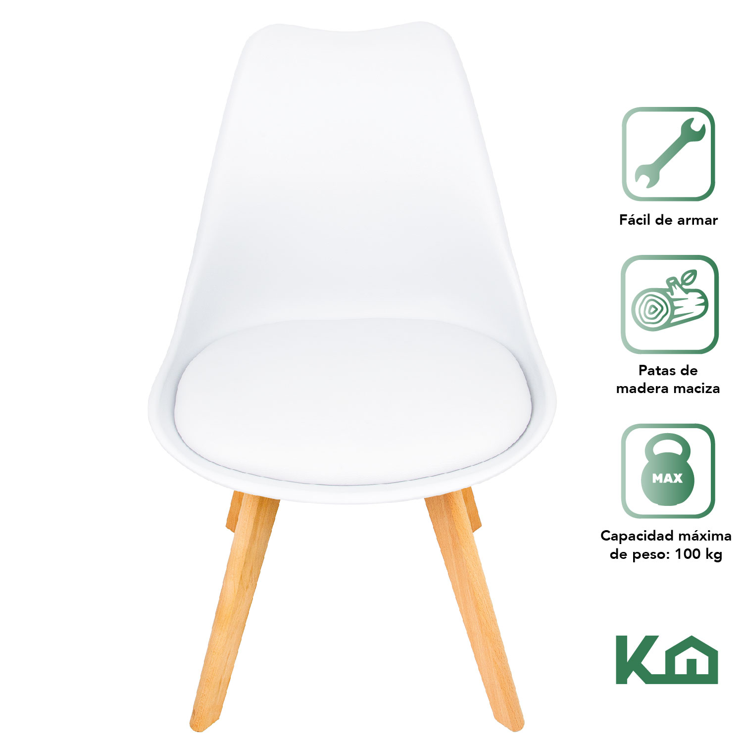 Foto 3 pulgar | Silla Tipo Eames KingsHouse COMBO-KH-13 color Blanco Patas de Madera Asiento Acolchonado Set 4 PZAS