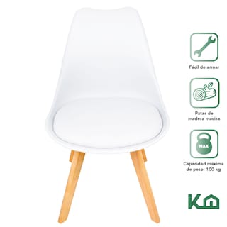 Foto 2 | Silla Tipo Eames KingsHouse COMBO-KH-13 color Blanco Patas de Madera Asiento Acolchonado Set 4 PZAS
