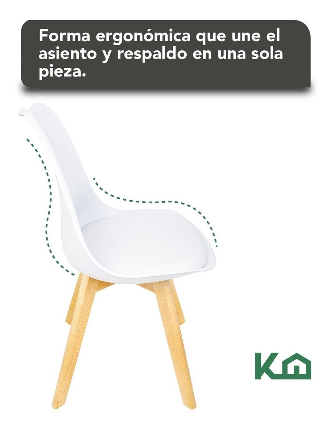 Foto 7 pulgar | Silla Tipo Eames KingsHouse COMBO-KH-13 color Blanco Patas de Madera Asiento Acolchonado Set 4 PZAS