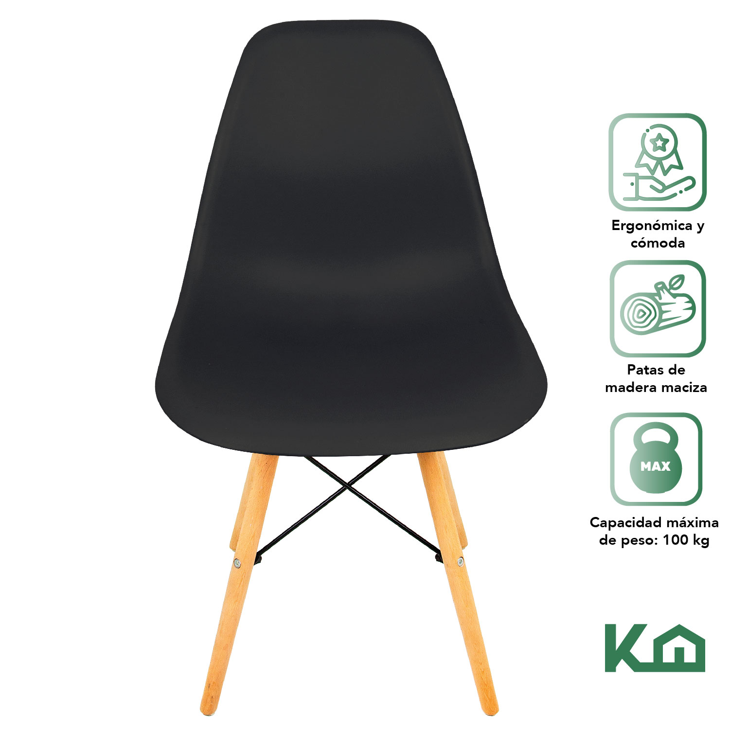 Foto 3 pulgar | Silla para Comedor KingsHouse 300546 color Negro Moderna Vintaje Tipo Eames Minimalista