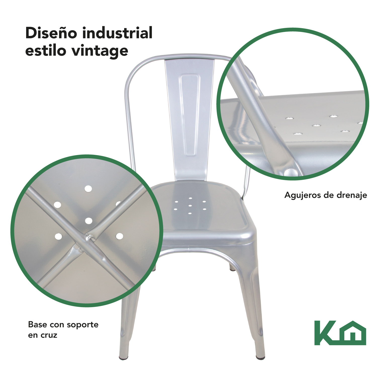 Foto 3 | Sillas Tolix KingsHouse COMBO-KH-40 color Gris 2 Piezas