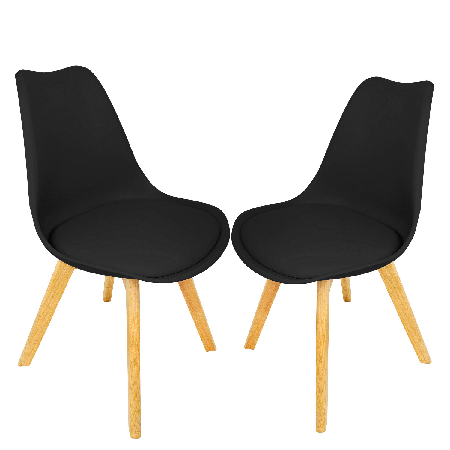 Silla Tipo Eames KingsHouse COMBO-KH-10 color Negro Tulip Patas de Madera Asiento Acolchonado 2 PZAS