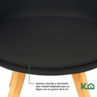 Foto 3 | Silla Tipo Eames KingsHouse COMBO-KH-10 color Negro Tulip Patas de Madera Asiento Acolchonado 2 PZAS