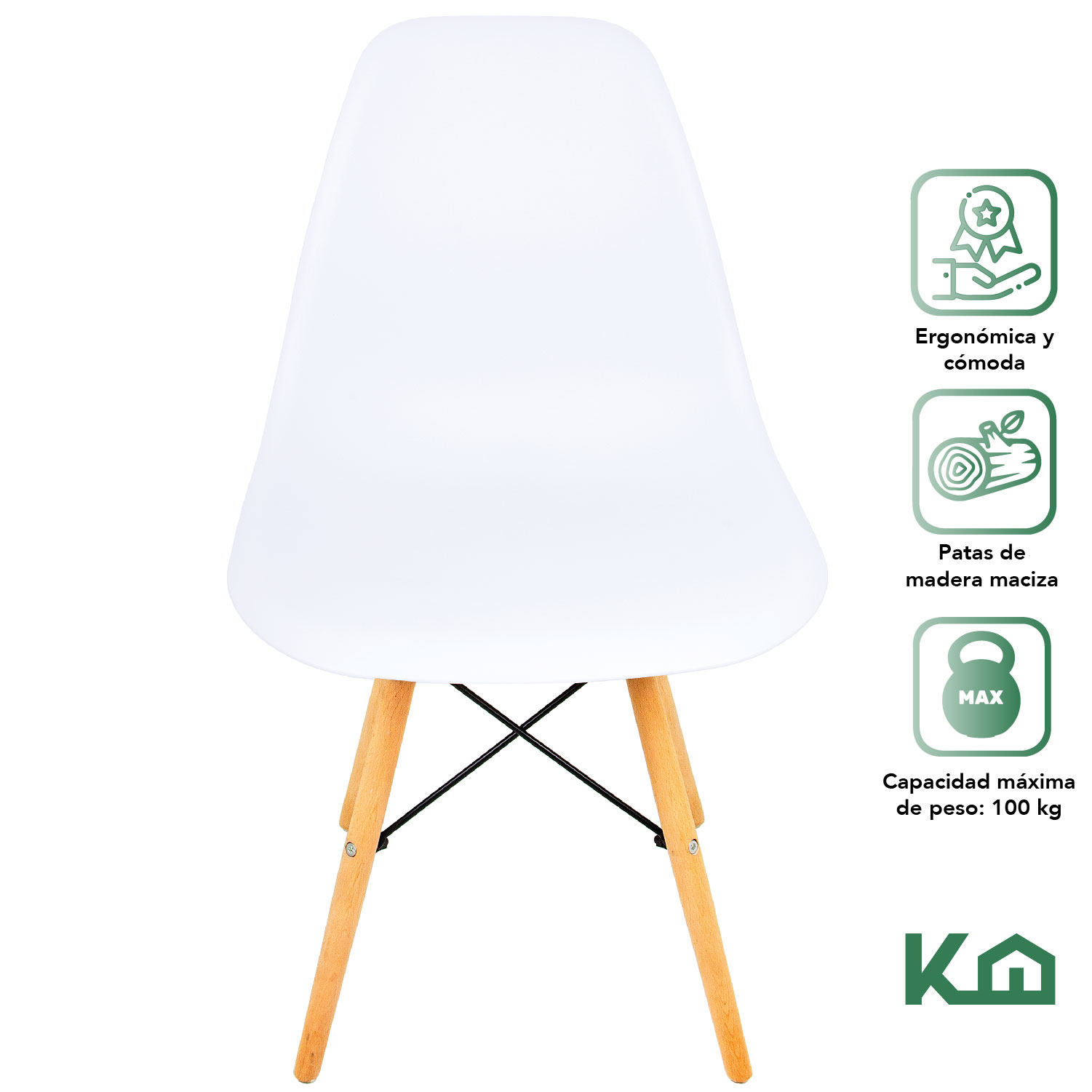Foto 3 pulgar | Silla para Comedor KingsHouse 300545 color Blanco Moderna Vintage Tipo Eames Minimalista
