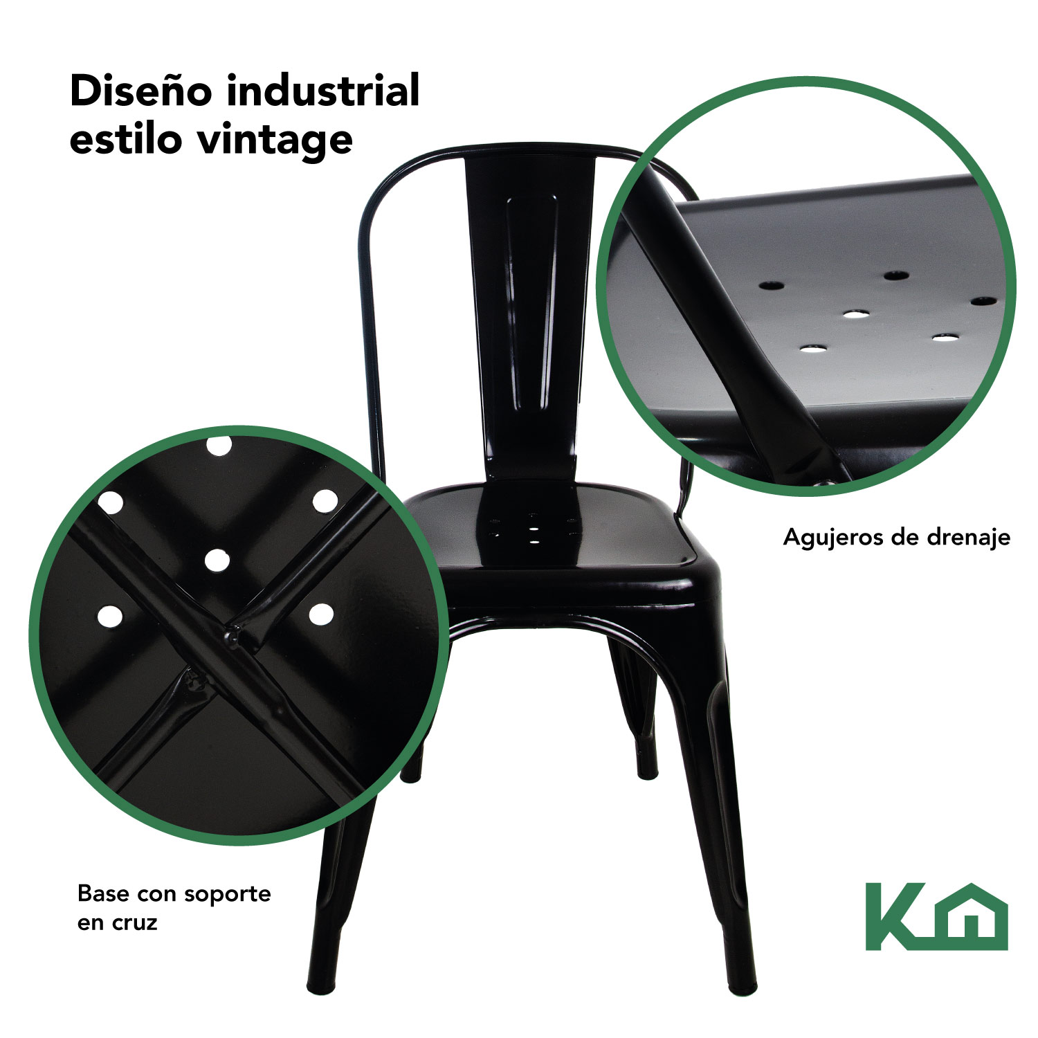 Foto 4 pulgar | Silla Tolix KingsHouse COMBO-KINGSMAN-38 color Negro 4 Piezas