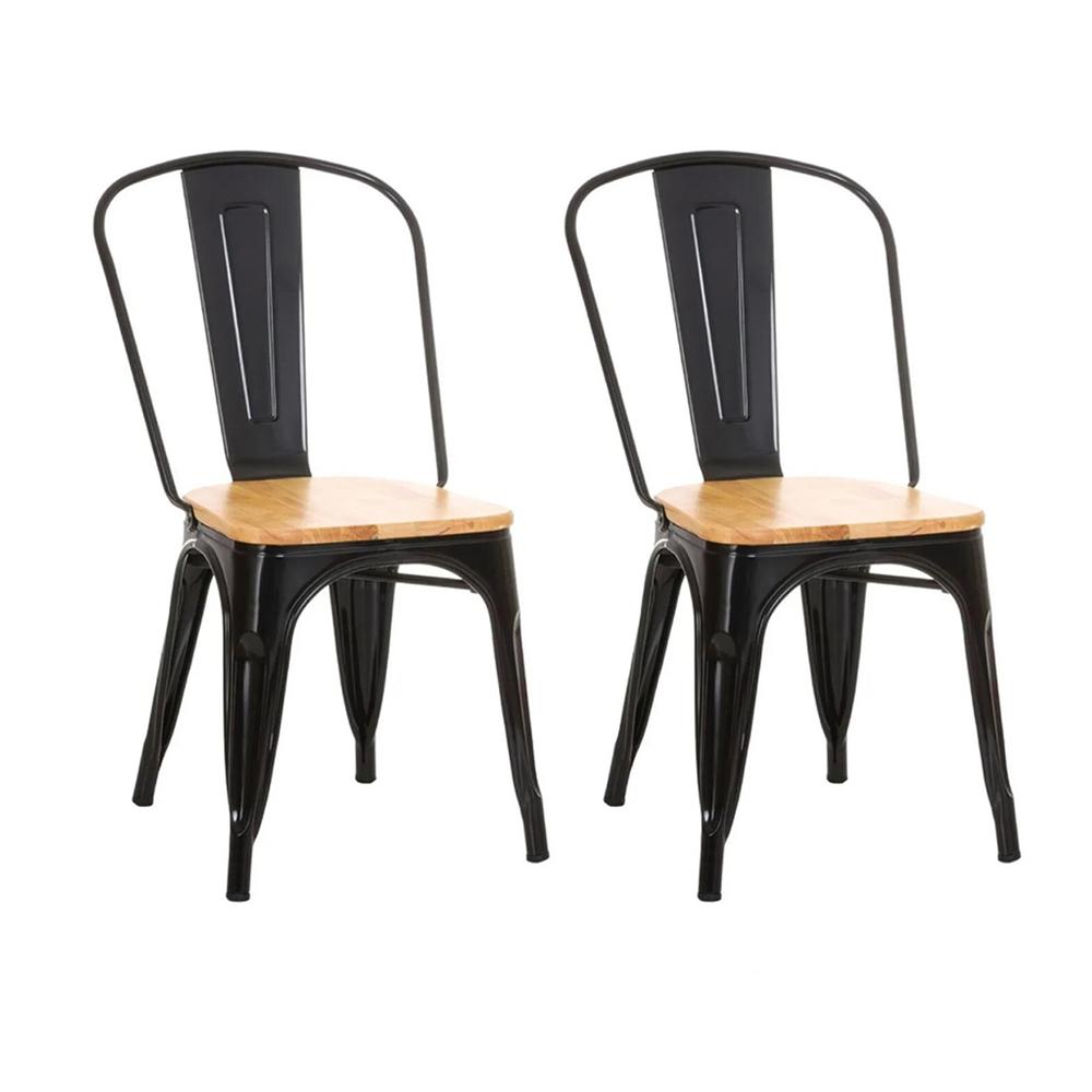 Sillas Tolix KingsHouse COMBO-KINGSMAN-42 Negro Asiento de Madera 2 Piezas