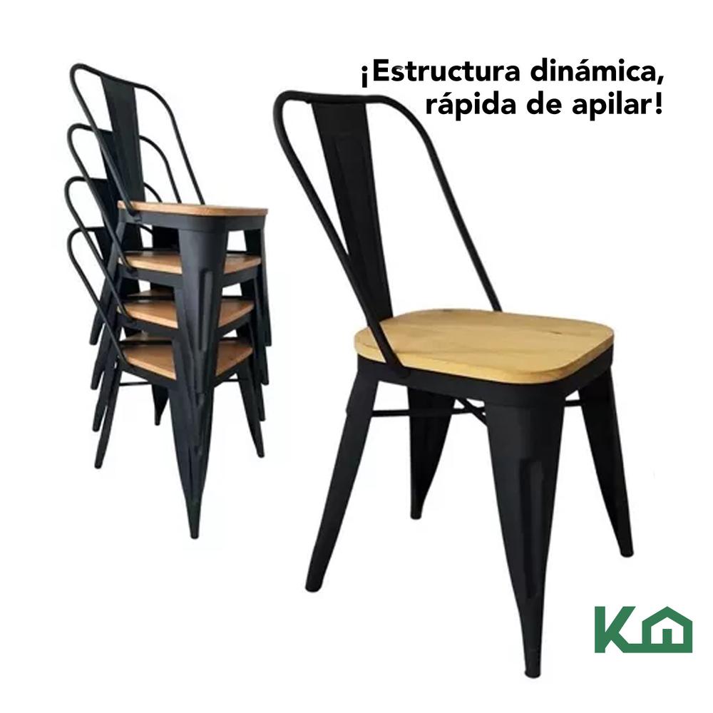 Foto 5 pulgar | Sillas Tolix KingsHouse COMBO-KINGSMAN-42 Negro Asiento de Madera 2 Piezas