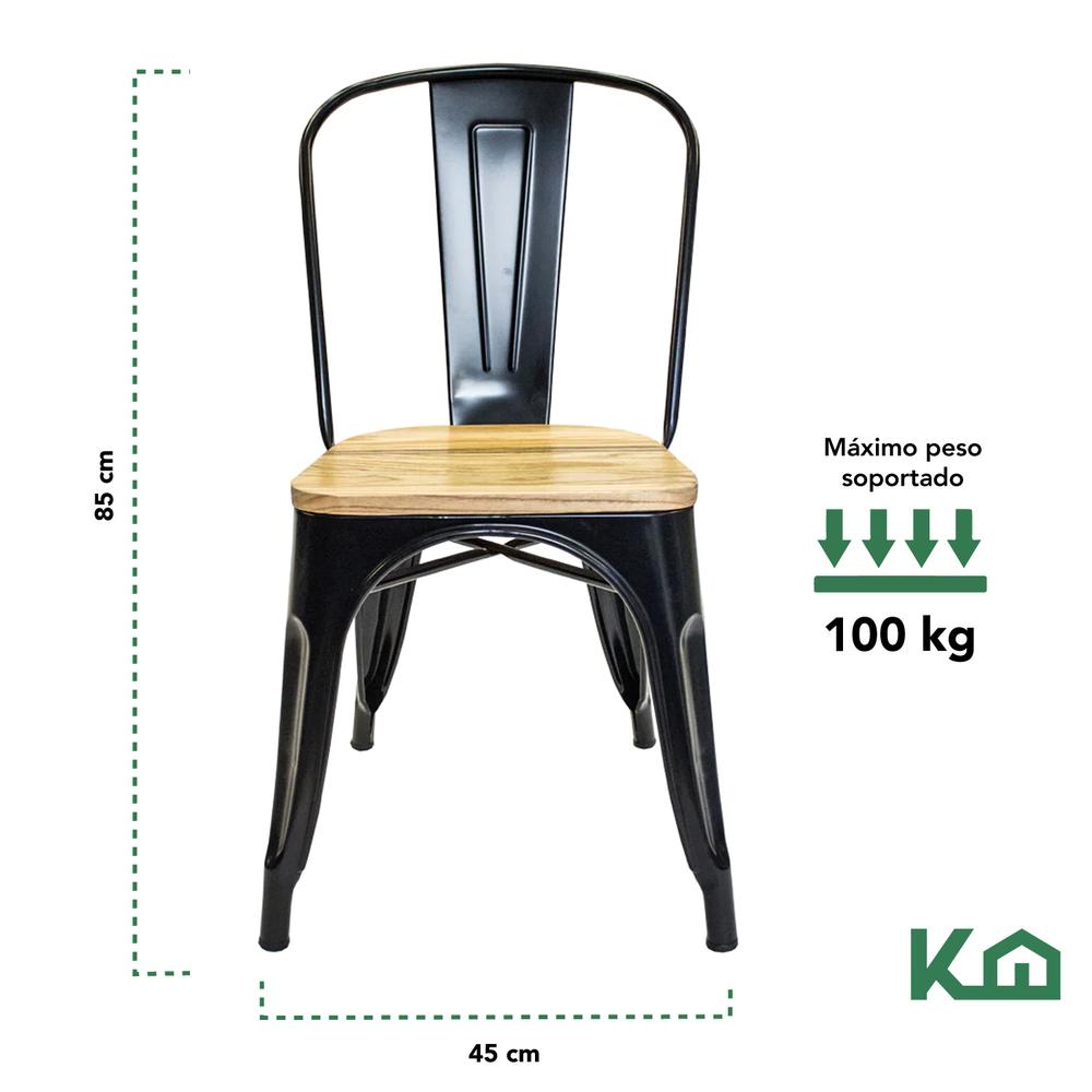 Foto 5 | Sillas Tolix KingsHouse COMBO-KINGSMAN-42 Negro Asiento de Madera 2 Piezas