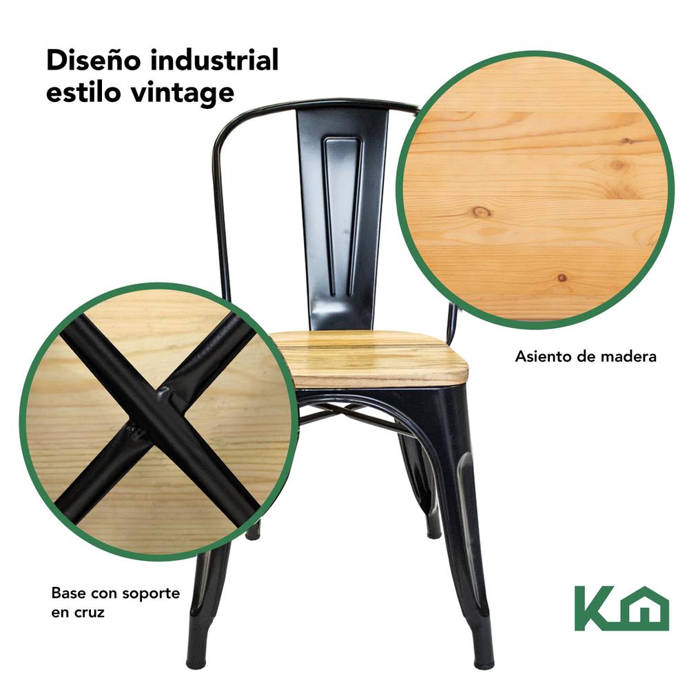 Foto 4 pulgar | Sillas Tolix KingsHouse COMBO-KH-96 Negro Asiento de Madera 2 Piezas