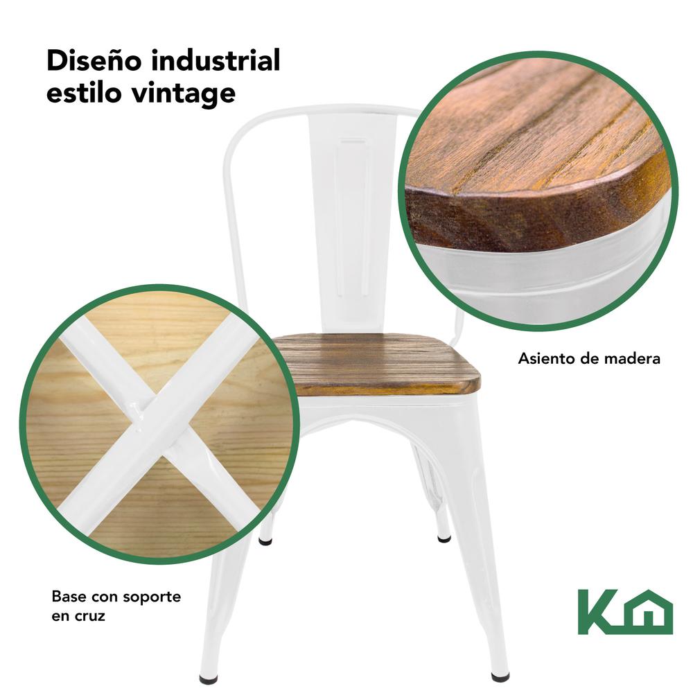 Foto 4 pulgar | Sillas Tolix KingsHouse COMBO-KINGSMAN-41 Blanco Asiento de Madera 2 Piezas