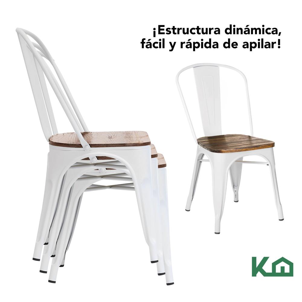 Foto 5 pulgar | Sillas Tolix KingsHouse COMBO-KINGSMAN-41 Blanco Asiento de Madera 2 Piezas