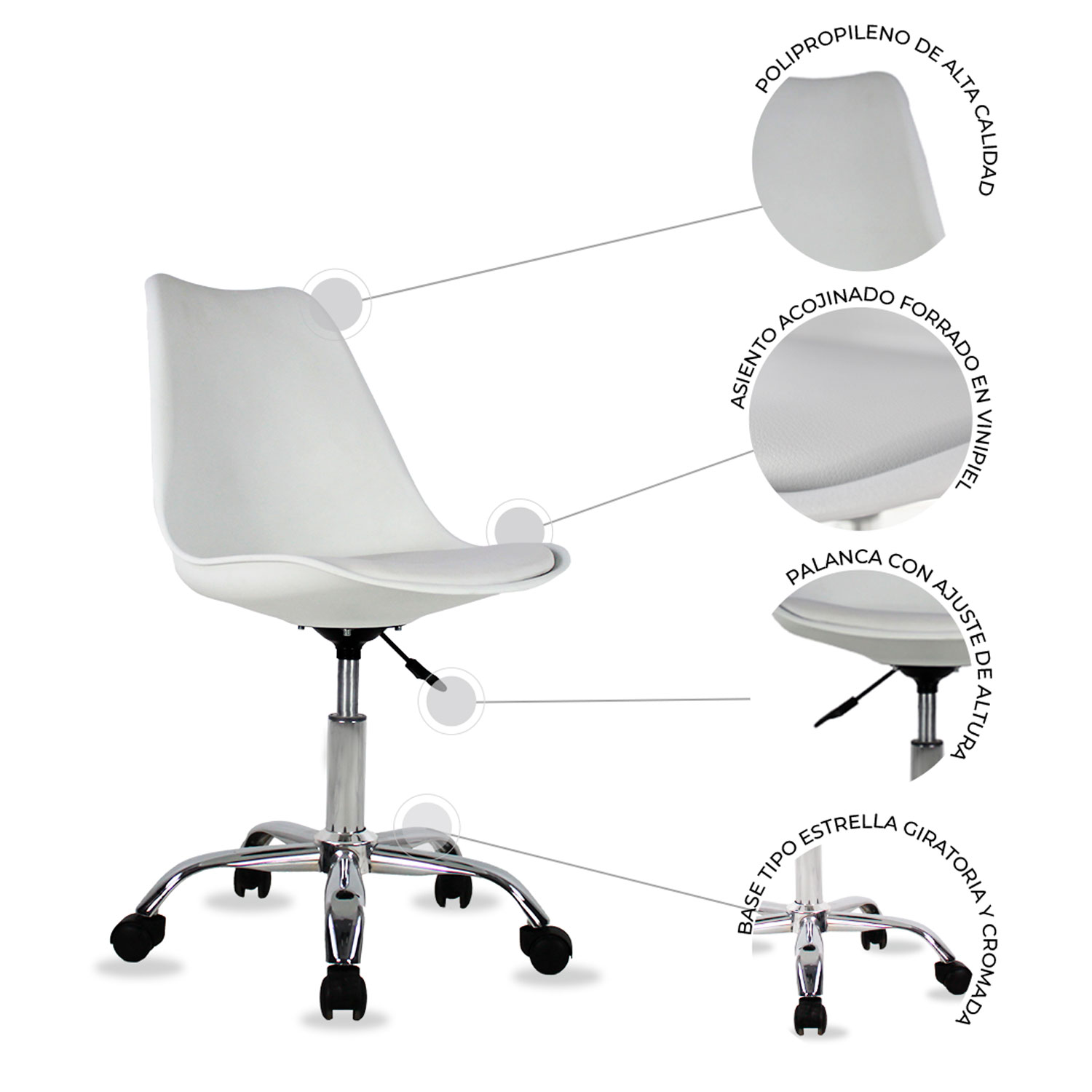 Foto 6 | Silla Secretarial Mundo In Eames 55 Blanco Giratoria