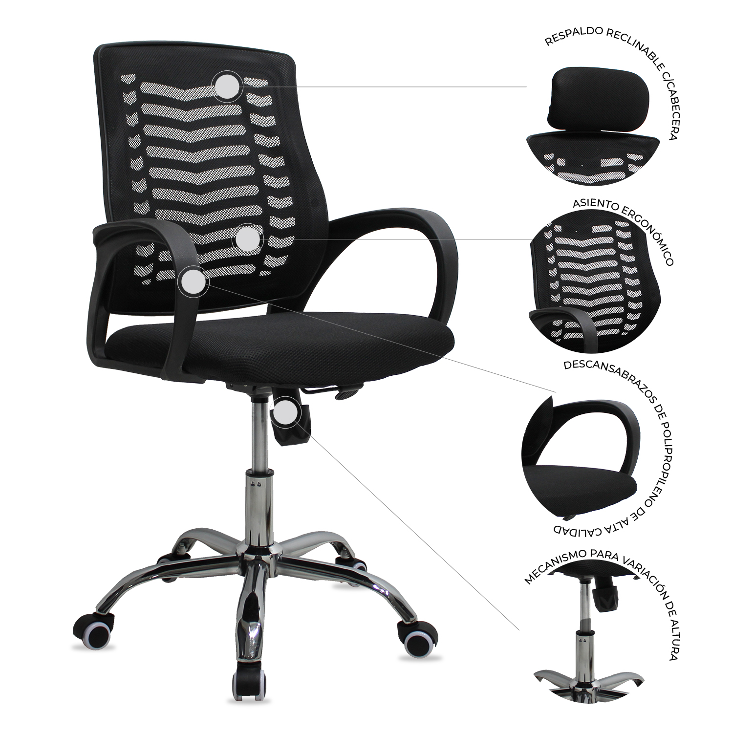 Foto 7 | Silla Secretarial Mundo In 108 Mesh Negro