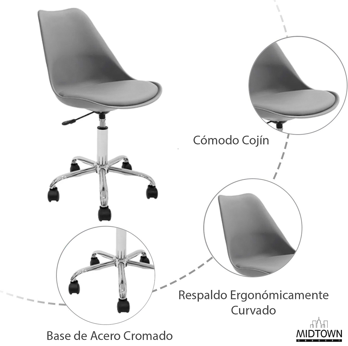 Foto 2 | Silla de Oficina Midtown Concept Tulip Gris