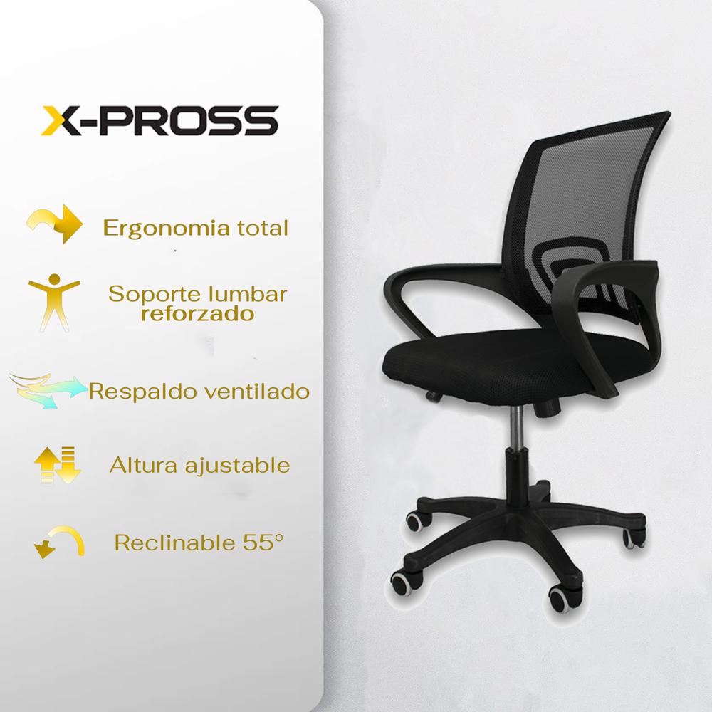 Foto 8 pulgar | Silla de Escritorio x-pross color Negro para Oficina Ergonómica Reclinable con Soporte de Espalda