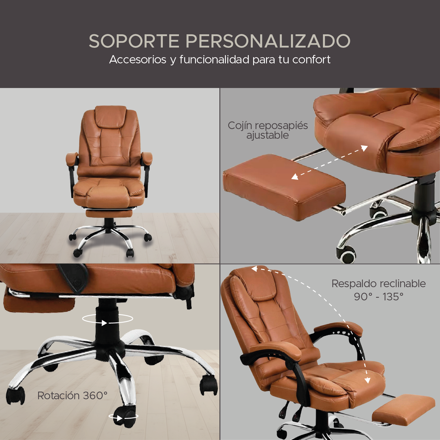 Foto 5 pulgar | Silla Ejecutiva X-pross Marrón Reclinable