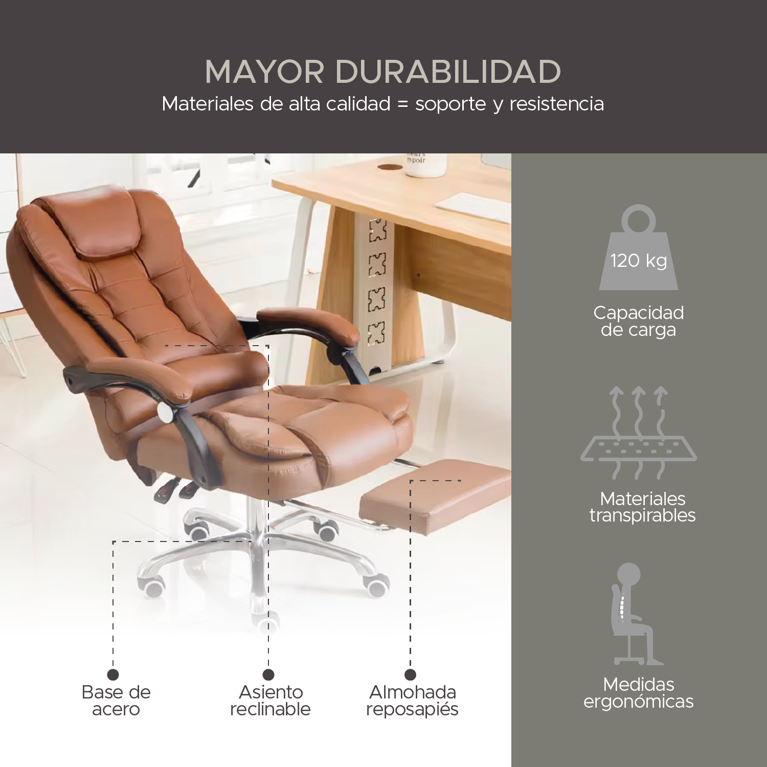 Foto 7 pulgar | Silla Ejecutiva X-pross Marrón Reclinable