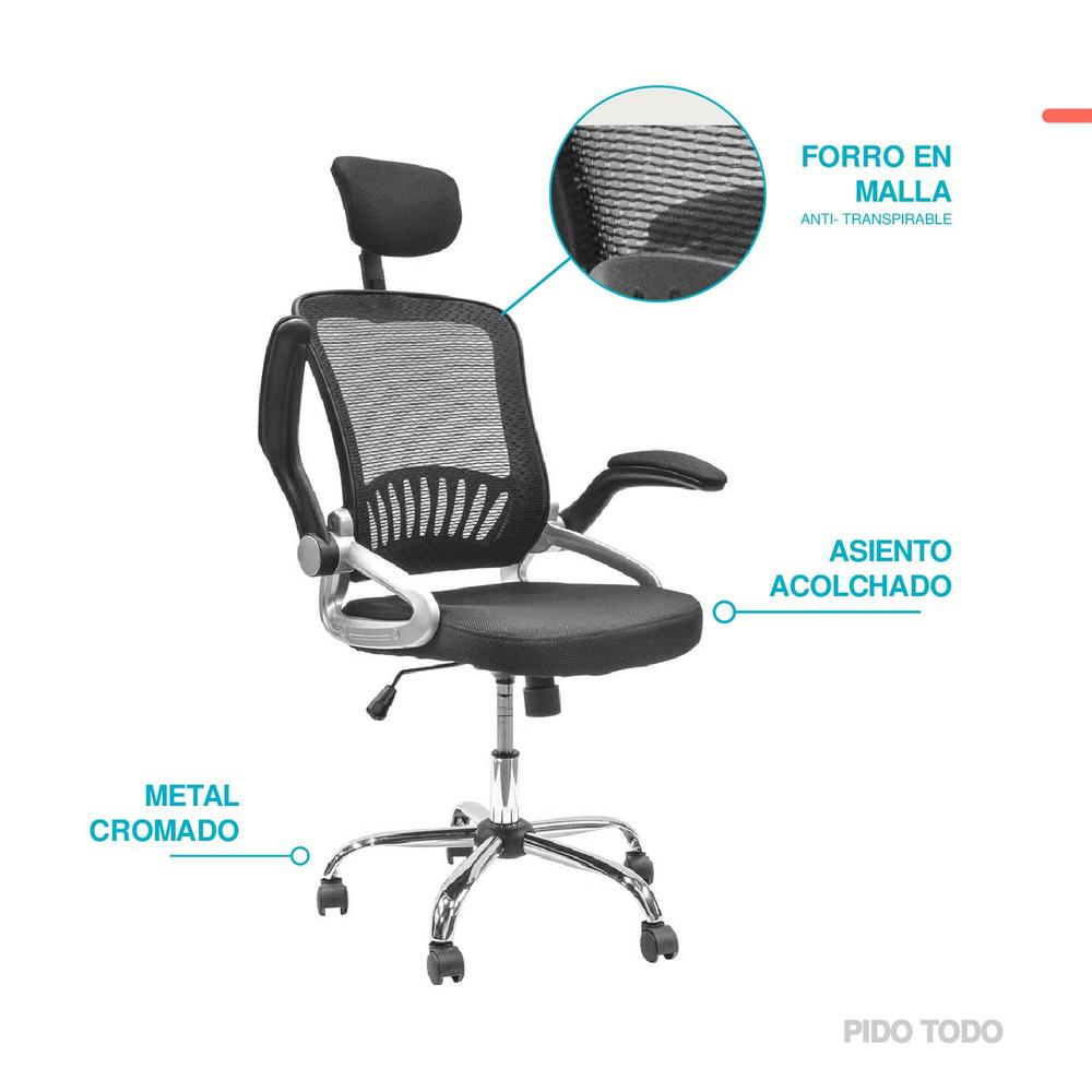 Foto 5 pulgar | Silla de Oficina X-pross SOBR01BK con Descansabrazos