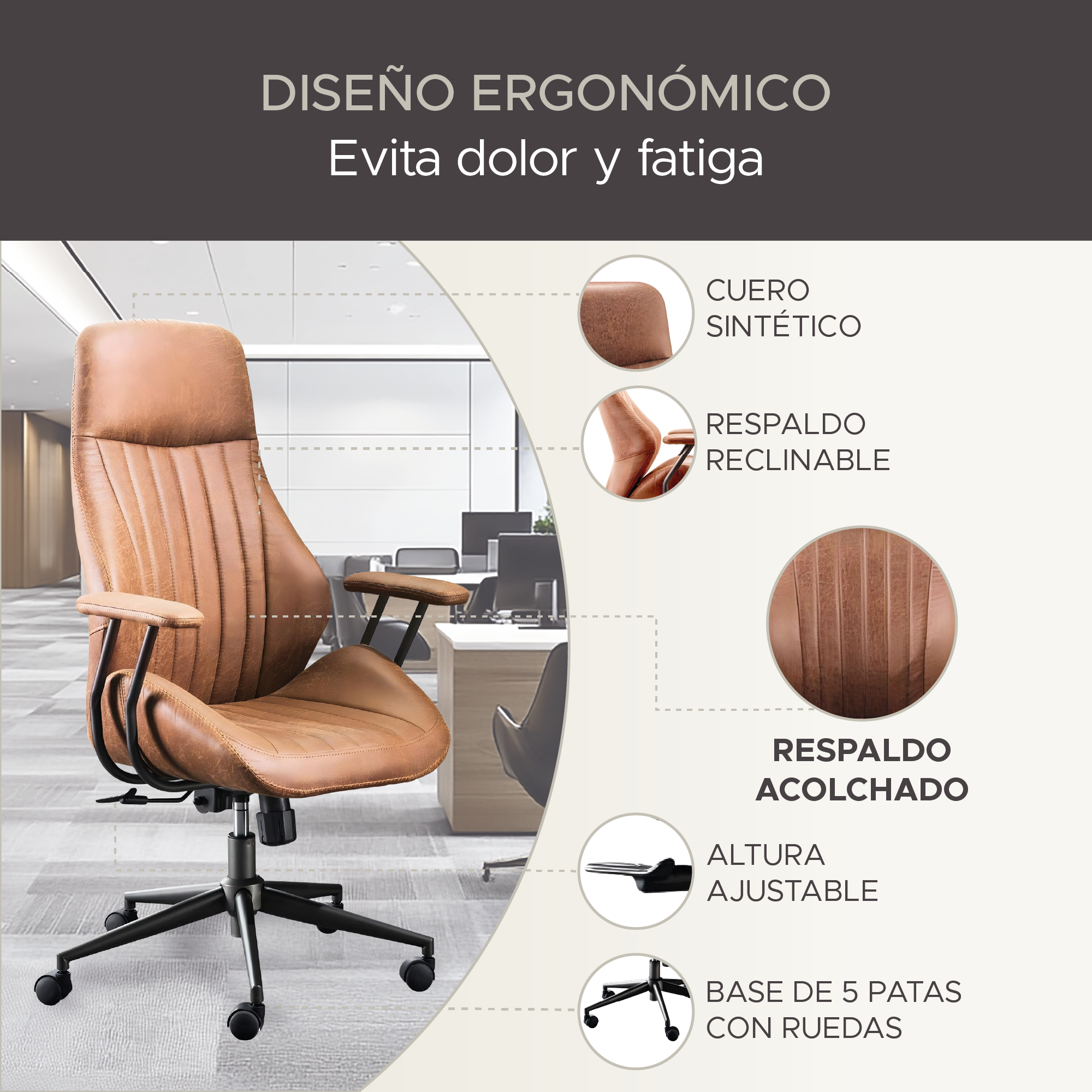 Foto 3 pulgar | Silla de Oficina Ejecutiva X-pross Alpha Café