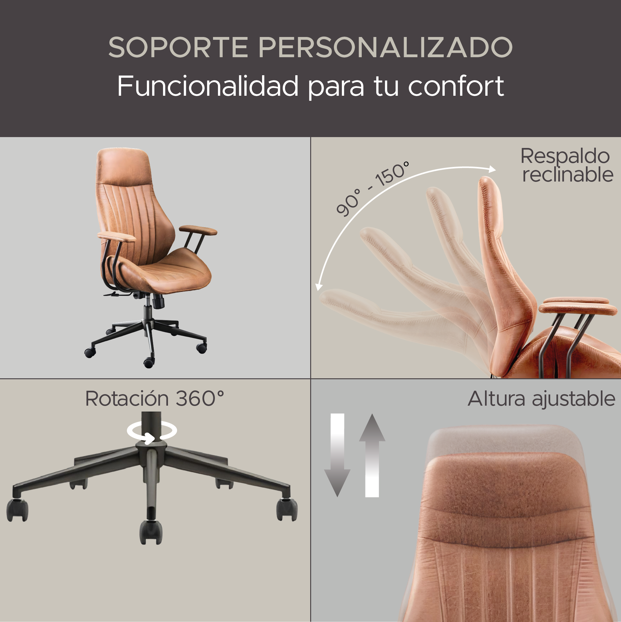 Foto 5 pulgar | Silla de Oficina Ejecutiva X-pross Alpha Café