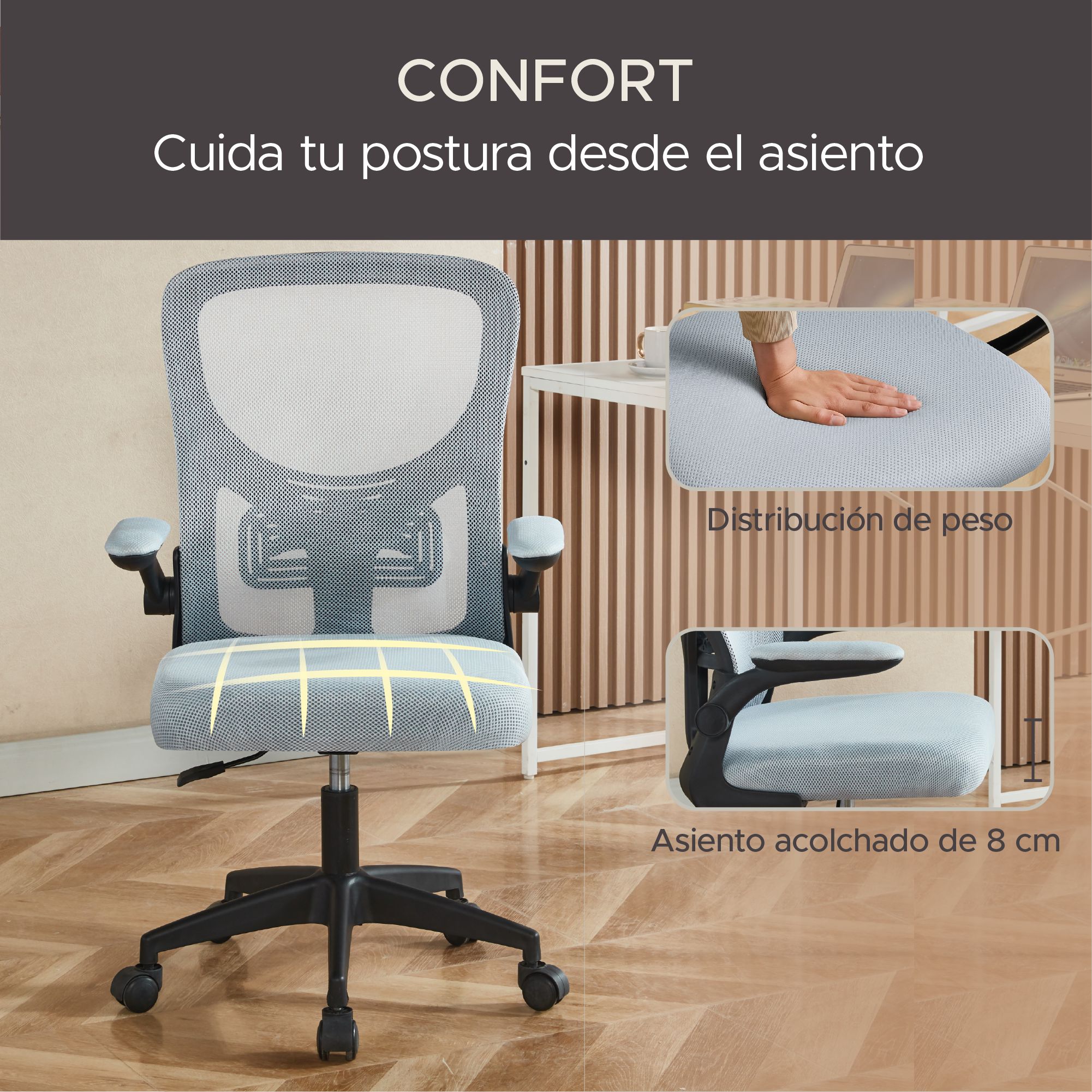 Foto 8 pulgar | Silla de Oficina con Malla X-pross Gris