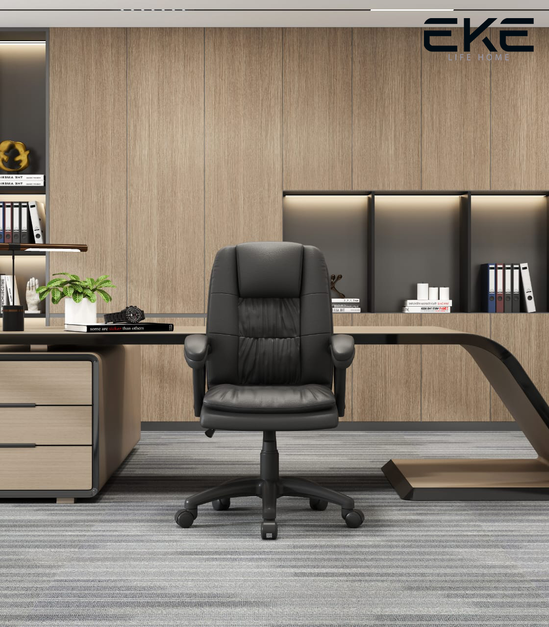 Foto 7 | Silla de Escritorio EKE Life Home YX-2227 Negro de Cuero Sintético