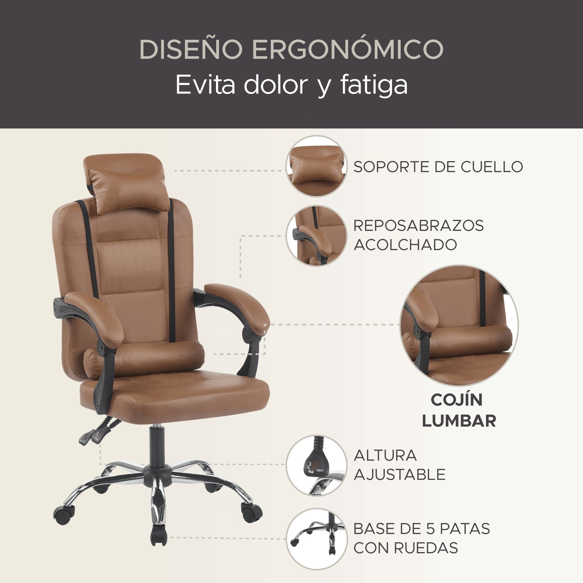Foto 2 | Silla de Oficina Vinipiel Sin Reposapies
