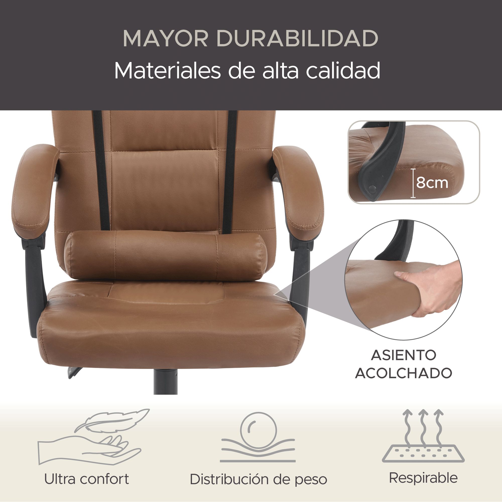 Foto 8 pulgar | Silla de Oficina Vinipiel Sin Reposapies