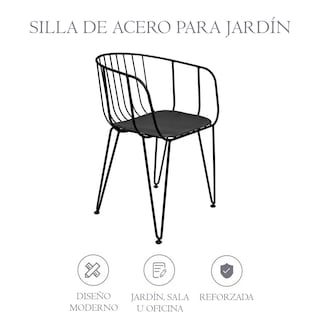 Foto 3 | Silla de Jardín Foresker Cora Negra Metálica Reforzada Balcón Set 2 piezas