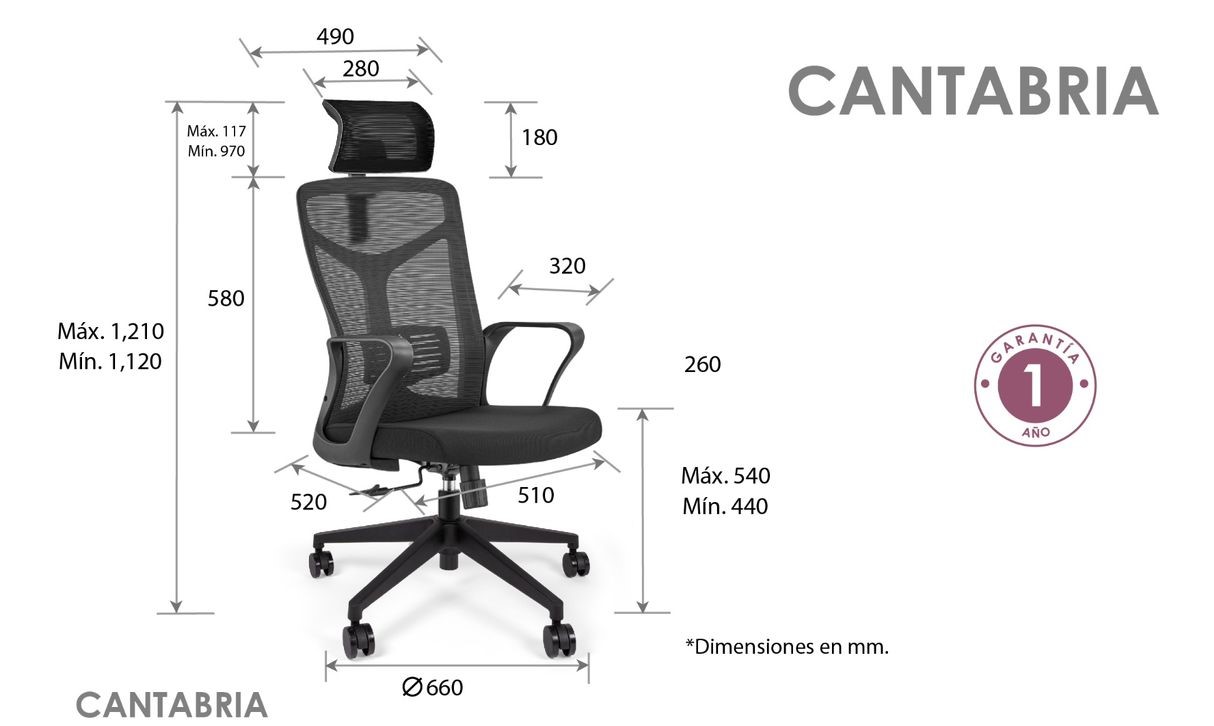 Foto 5 | Silla de Oficina OFFIHO Ejecutiva Tapizado Mesh Ergonómica Cabecera